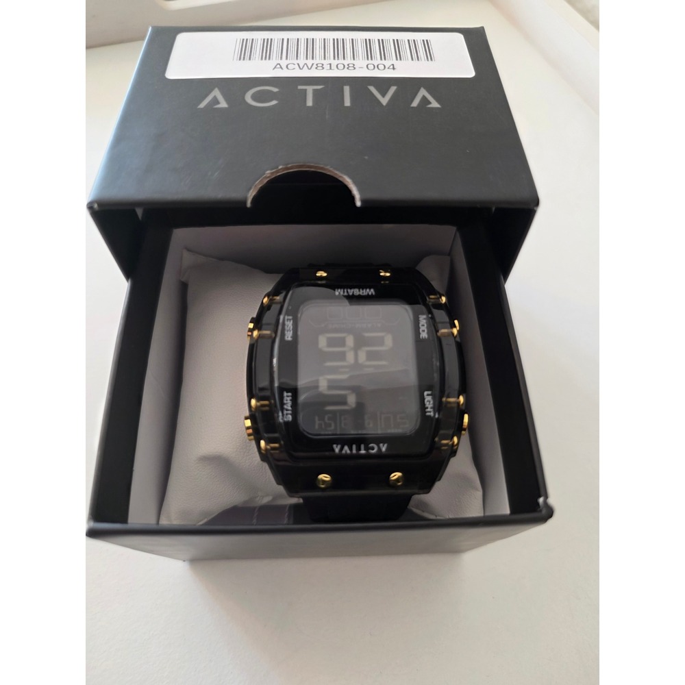 Activa Mens Digital Watch Black Gold Tone Silicone Strap ACW8108-004 WR3ATM